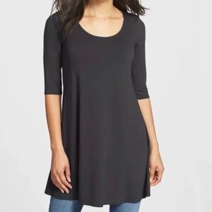 Eileen Fisher Womens Rayon Lycra Stretch 3/4 Sleeve A-Line Jersey Tunic Shirt S